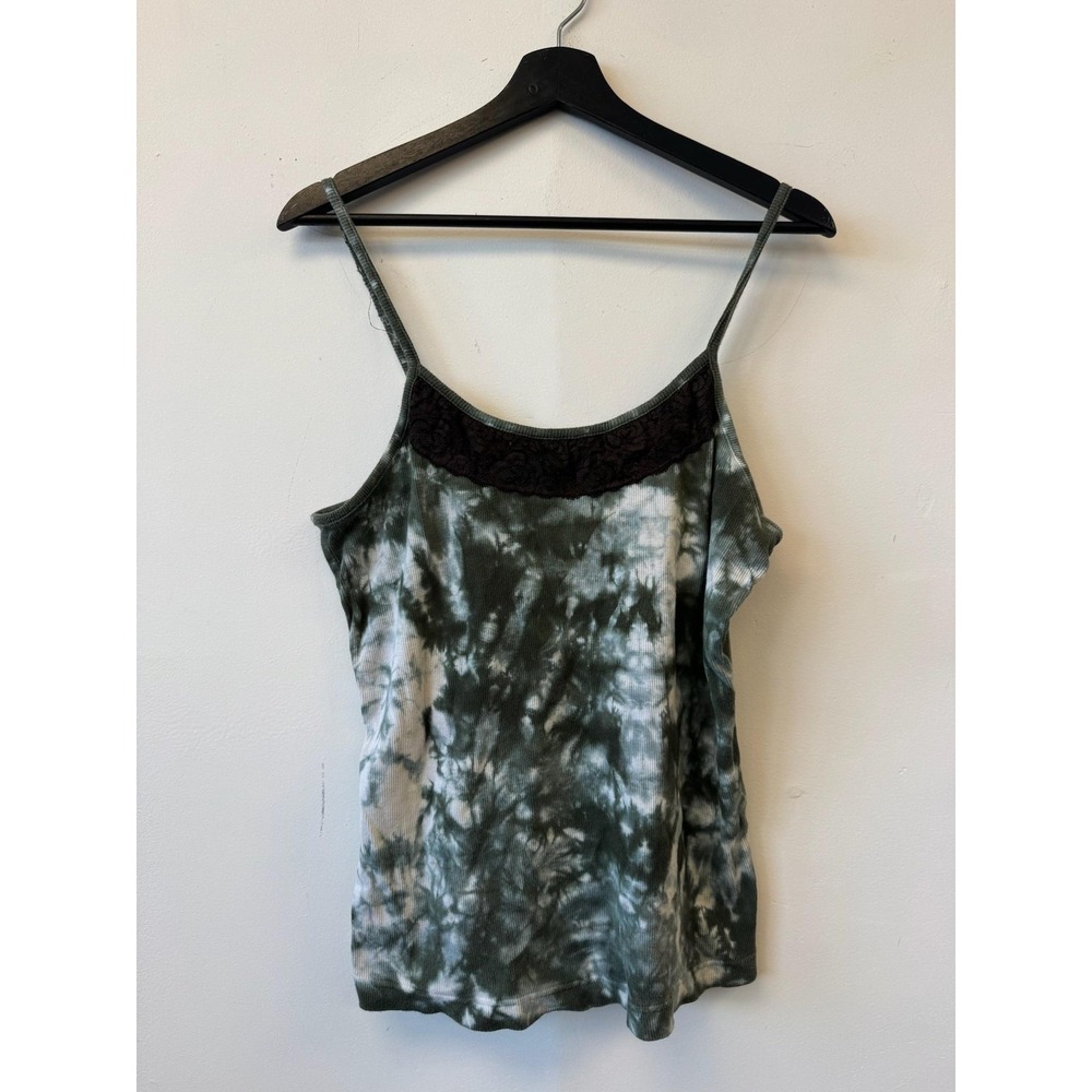 Christopher & Banks Tank Top Womens Medium Green‎ Tie Dye Lace Cami Shirt Y2K